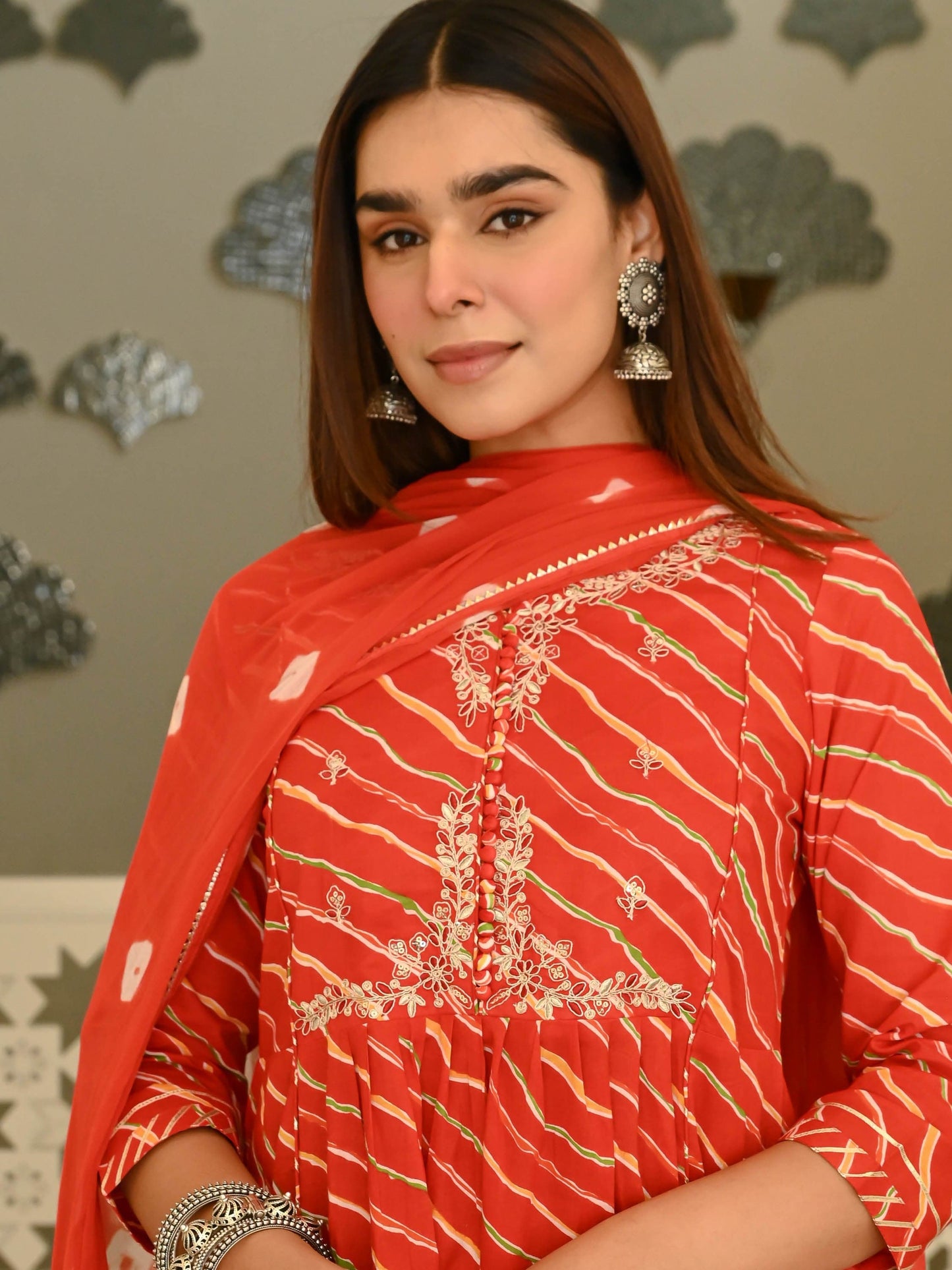 Leheriya Orange Cotton 3pc kurta set