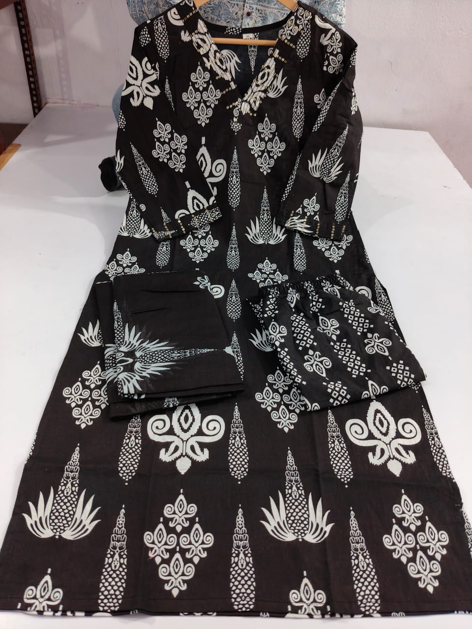 Black Embroidered Cotton 3pc Kurta Set
