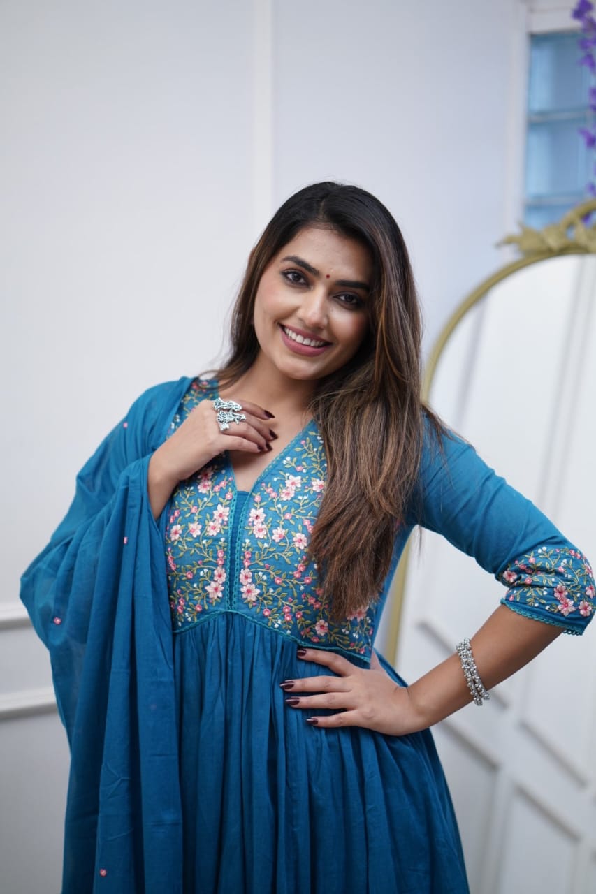 Royal Blue Sequence Embroidered Anarkali Kurti