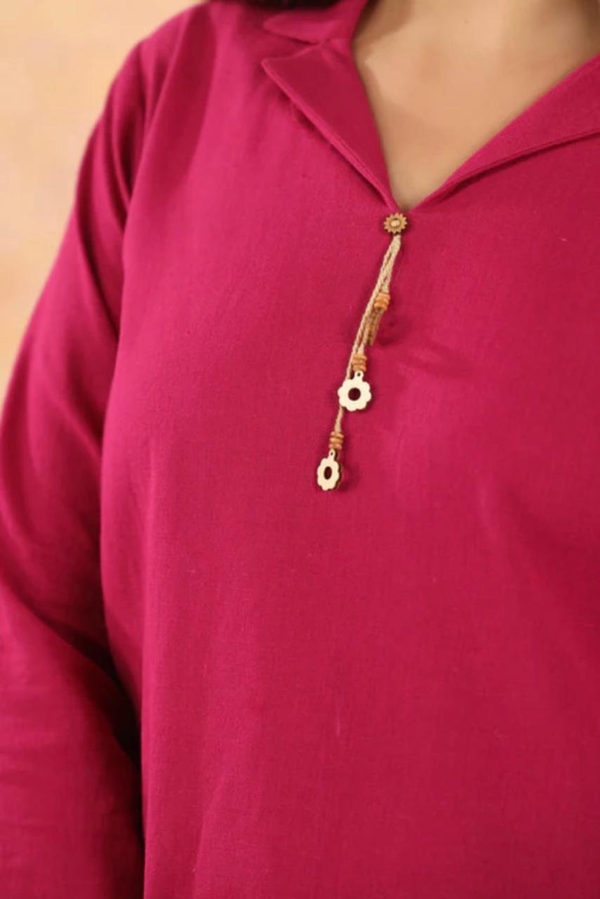 Berry Bloom wine cotton flex embroidered co-ord set ￼