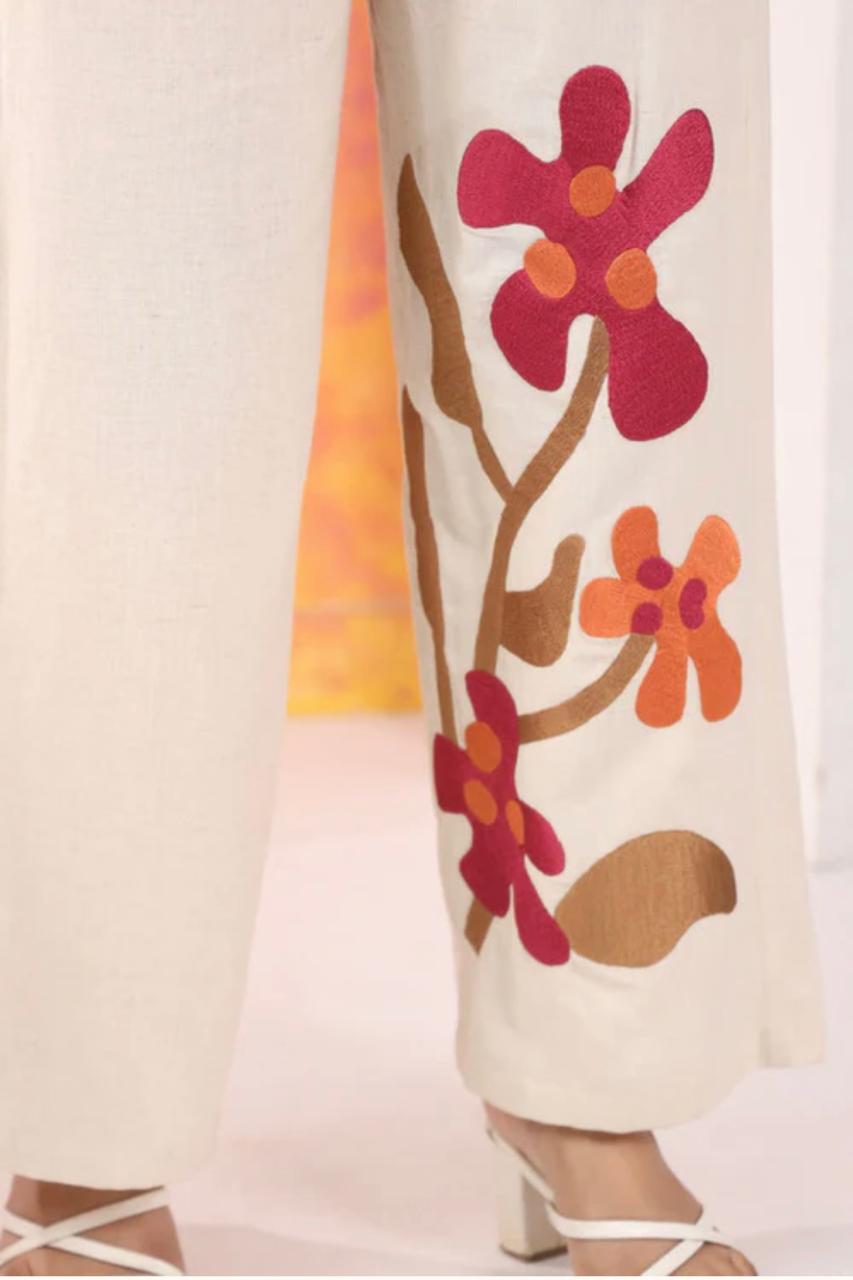 Berry Bloom wine cotton flex embroidered co-ord set ￼