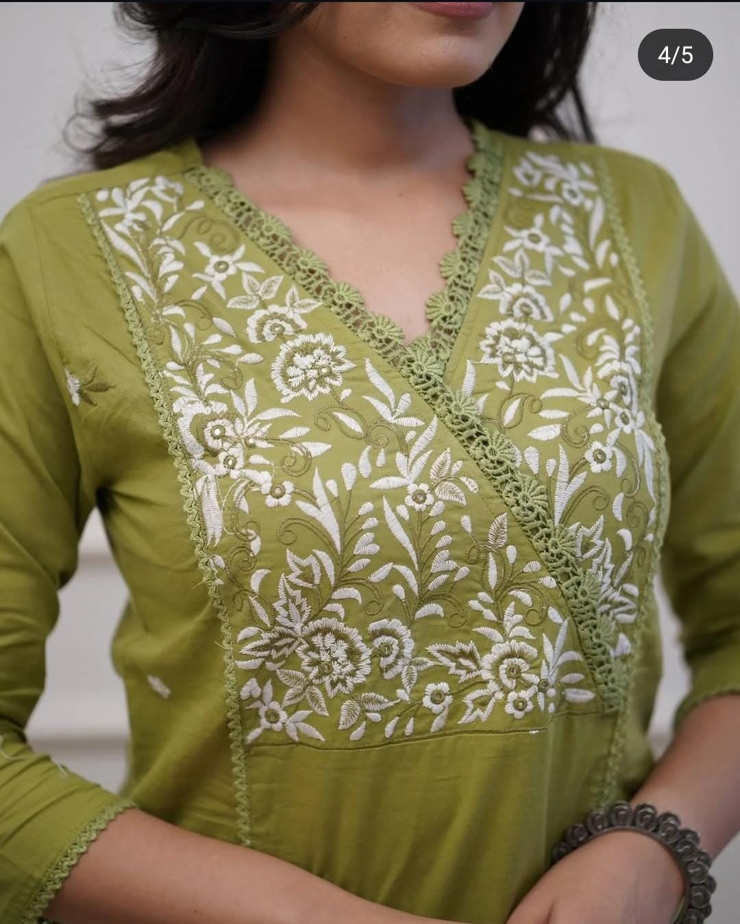 Olive Green Embroidered Kurta Set