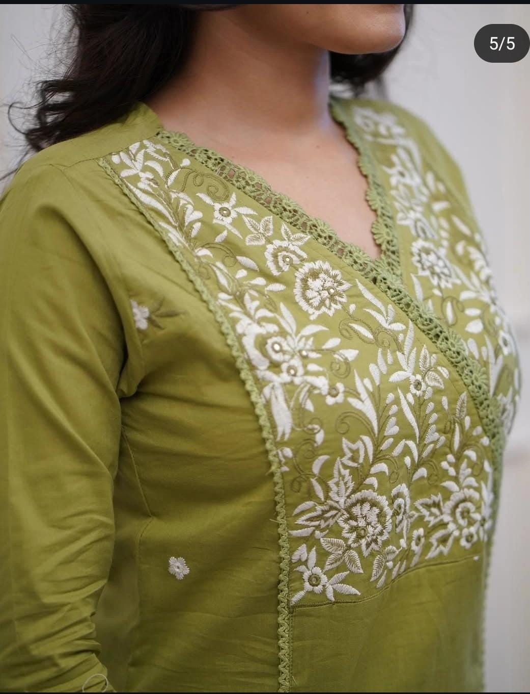 Olive Green Embroidered Kurta Set