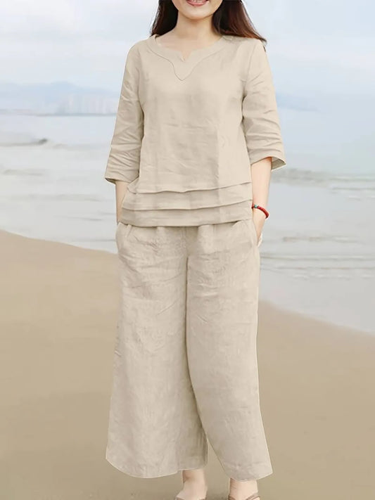 Aurelia Off-White Cotton Casual Loose Kurti and Palazzo Set for Women