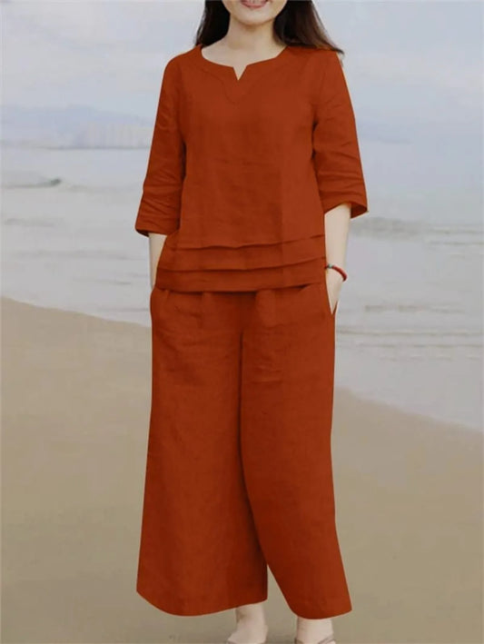 Aurelia Rust Orange Cotton Casual Loose Kurti and Palazzo Set for Women