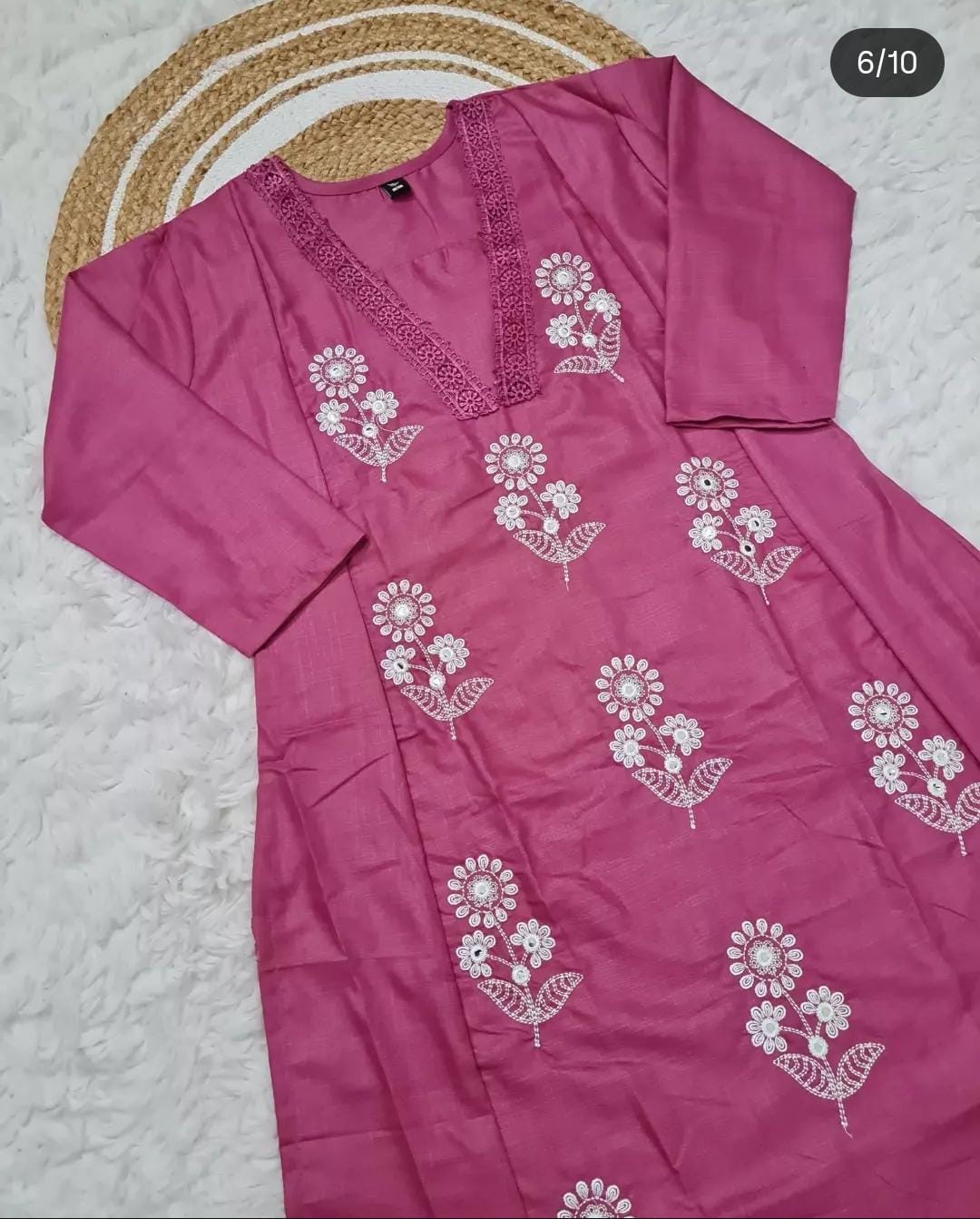 Cotton Pink Discharge Print Kurta 3pc set