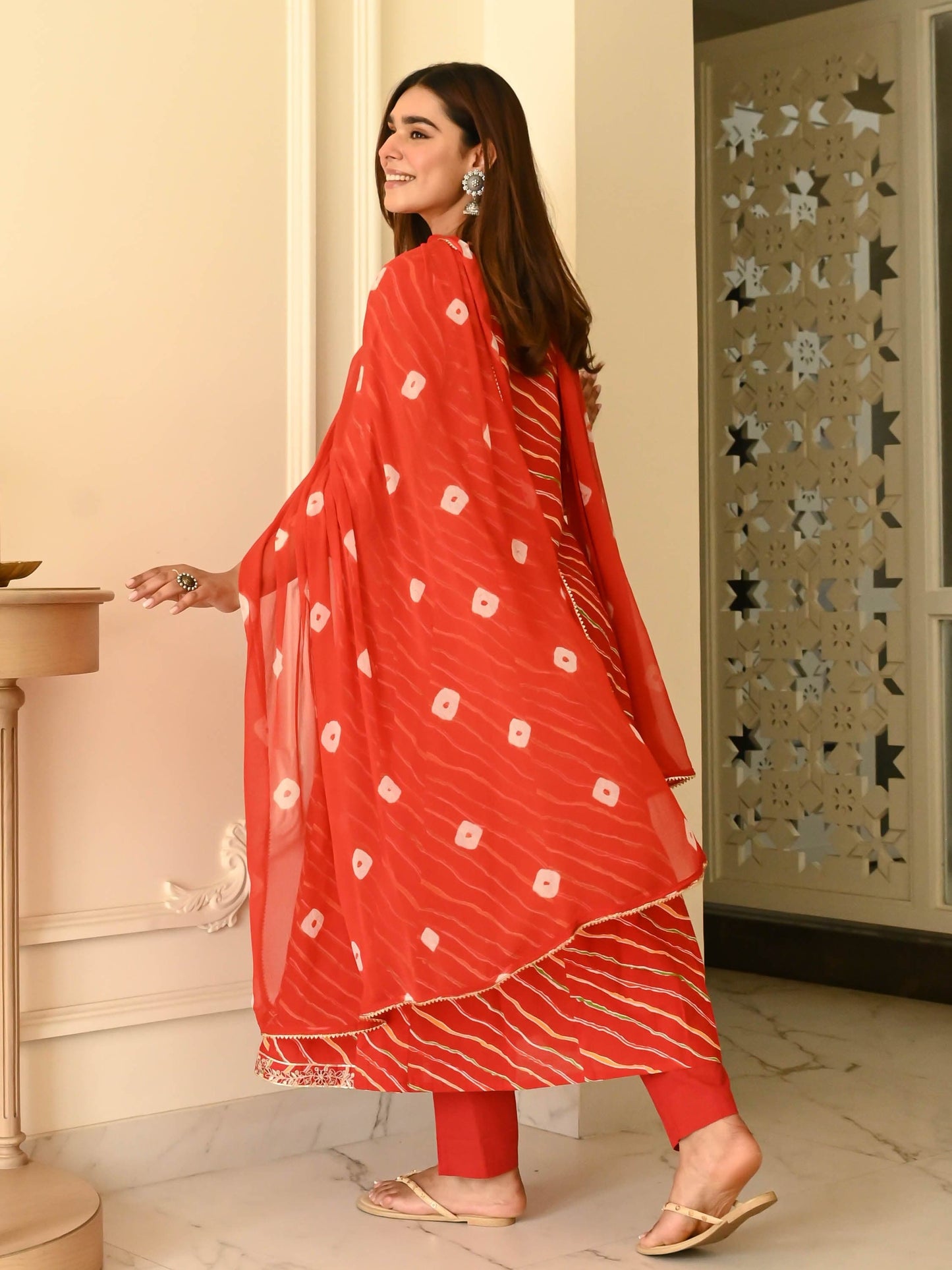 Leheriya Orange Cotton 3pc kurta set