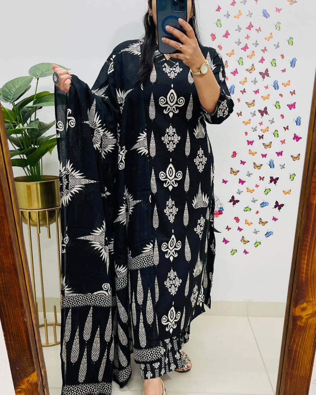 Black Embroidered Cotton 3pc Kurta Set