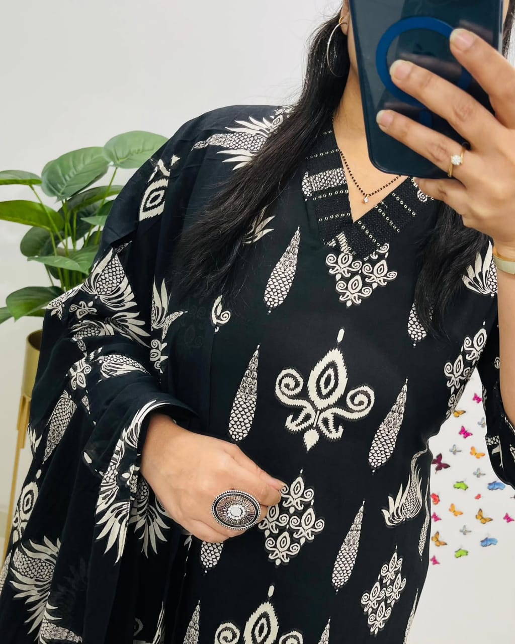 Black Embroidered Cotton 3pc Kurta Set