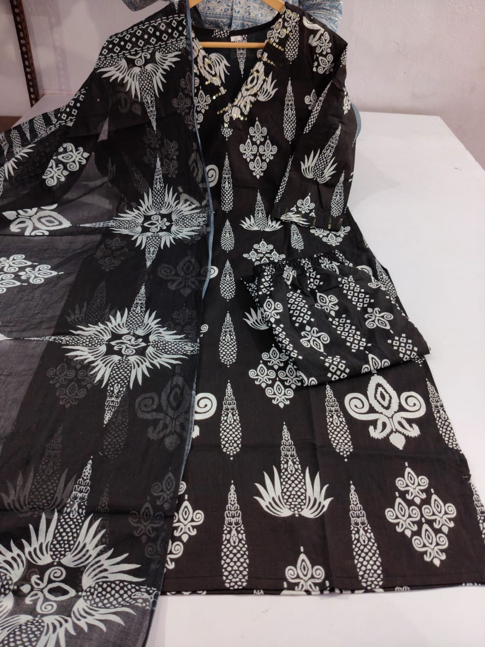 Black Embroidered Cotton 3pc Kurta Set