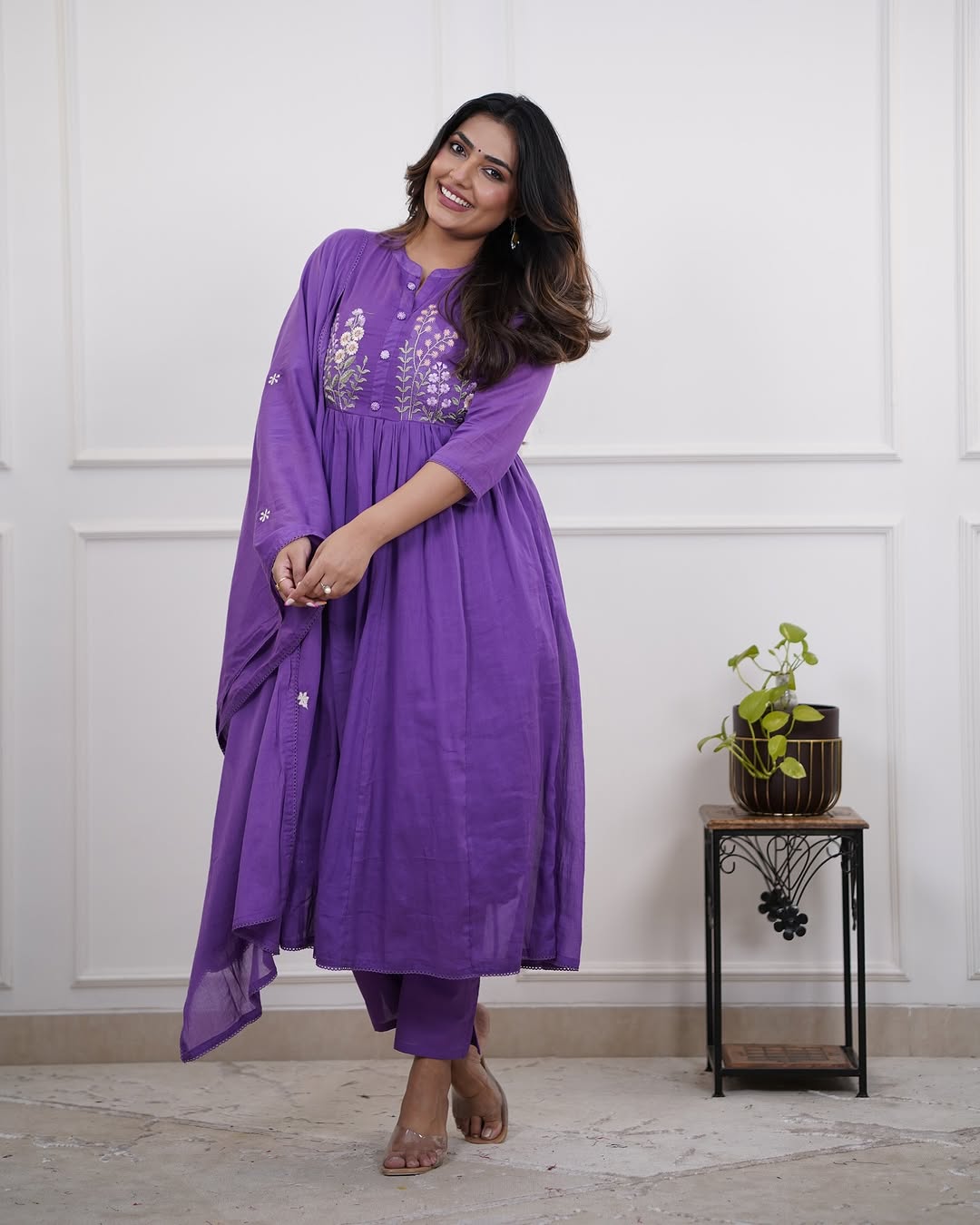 Graceful Purple Embroidery Anarkali 3pc Suit