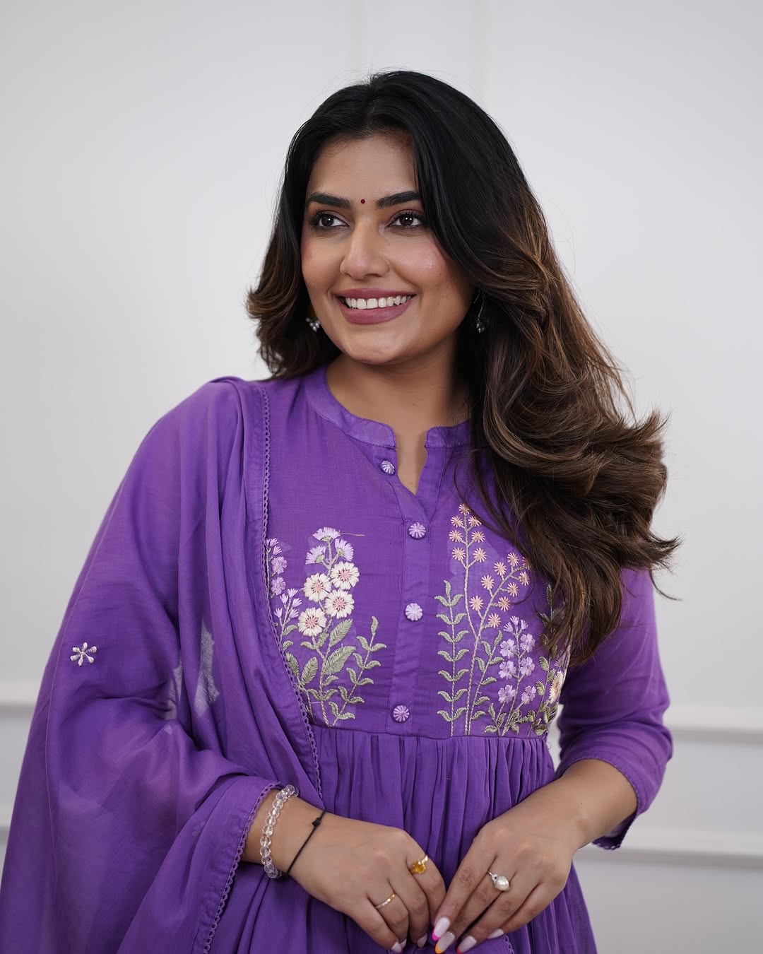 Graceful Purple Embroidery Anarkali 3pc Suit