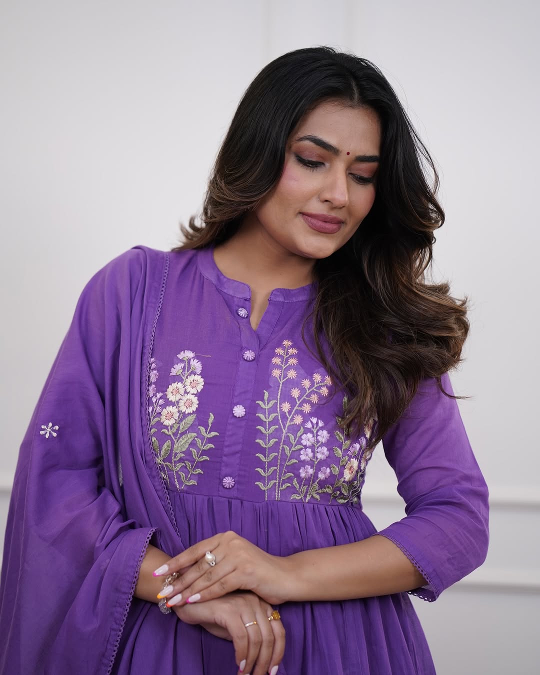 Graceful Purple Embroidery Anarkali 3pc Suit