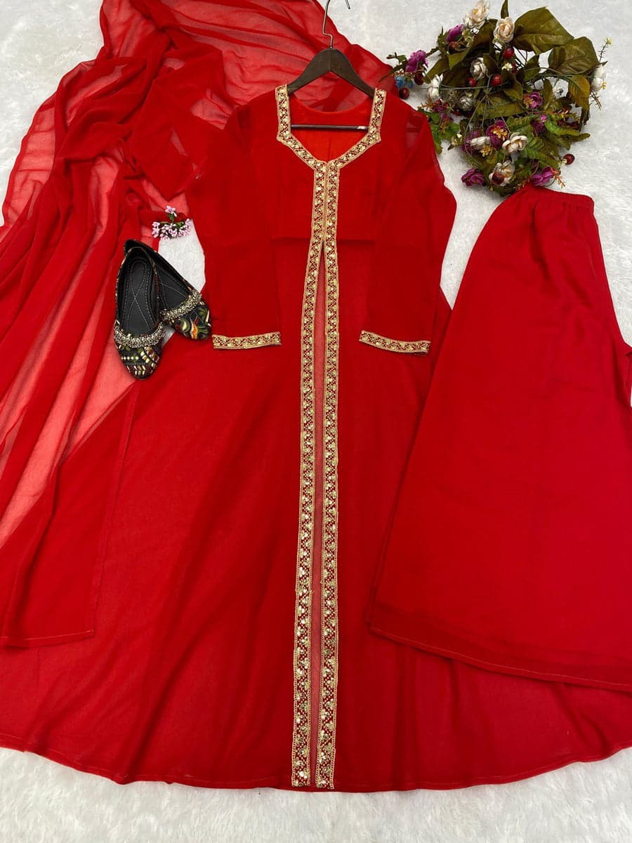 Red  Sequence Georgette Myra Set