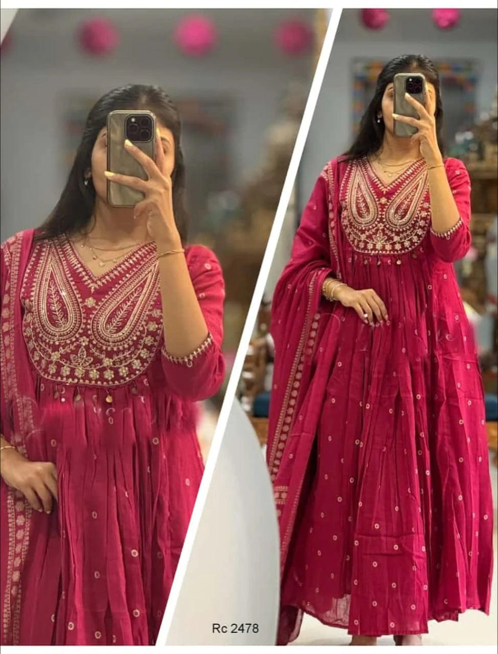 Stylish Cotton Embroidery Work Anarkali Kurta Set with Dupatta