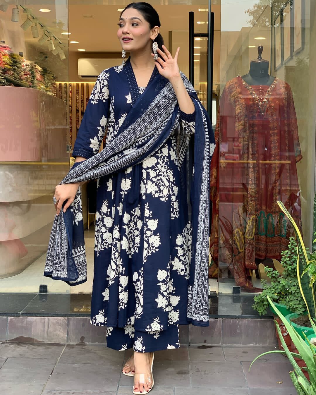 Royal Blue Cotton Printed Kurta