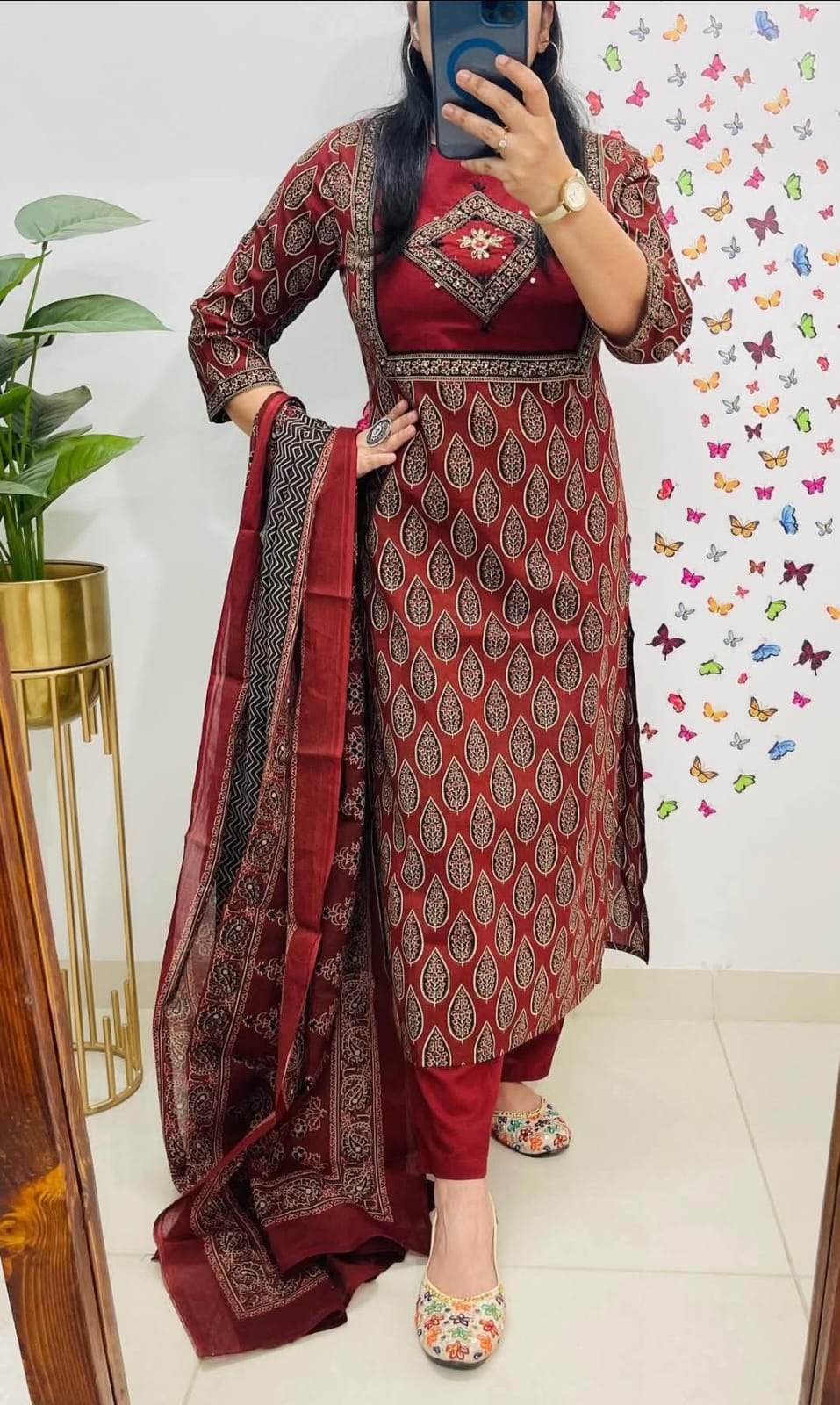 Cotton sequence embroided Printed 3pc set