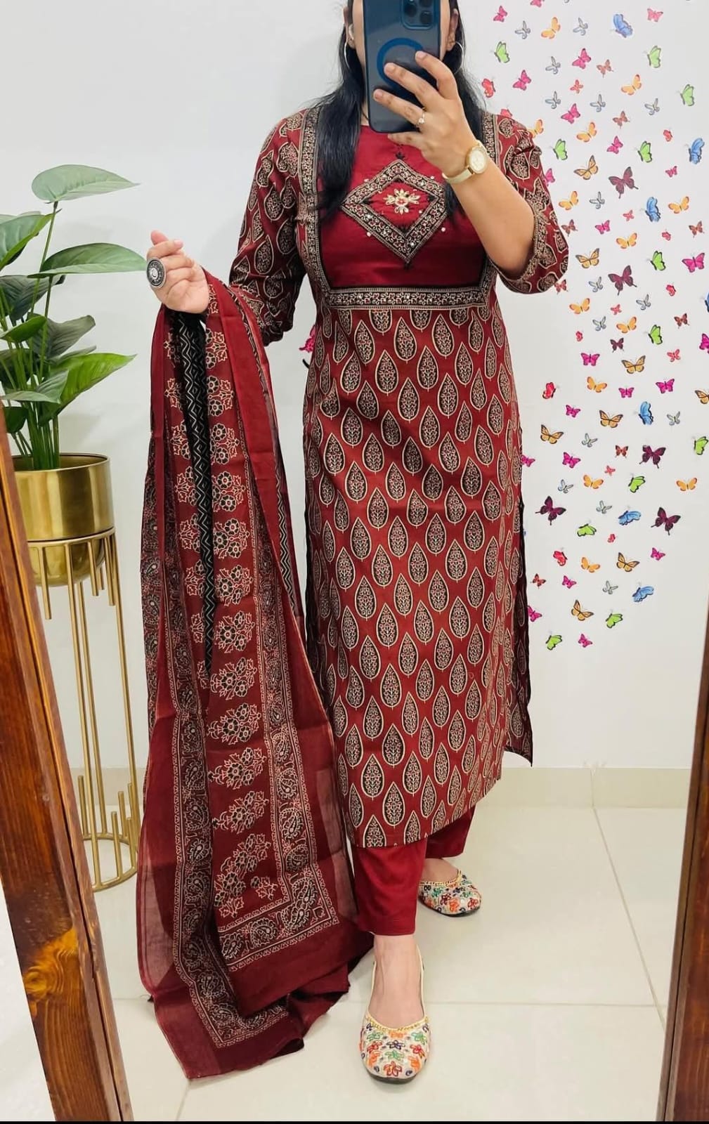 Cotton sequence embroided Printed 3pc set