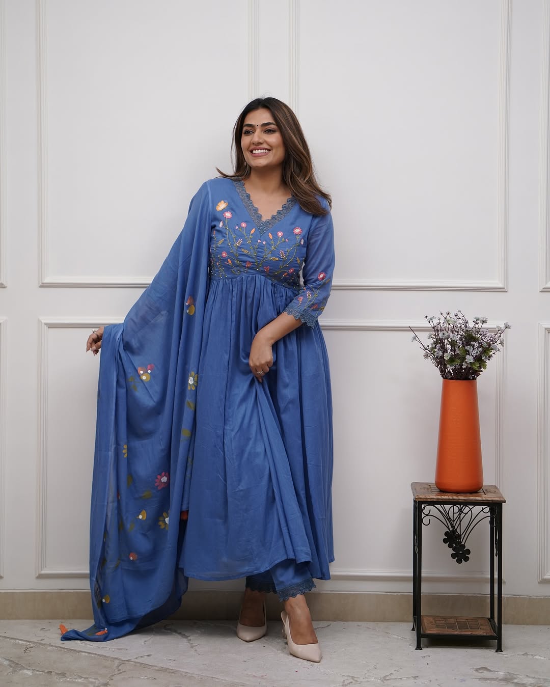 Blue Orchid Embroidered Anarkali