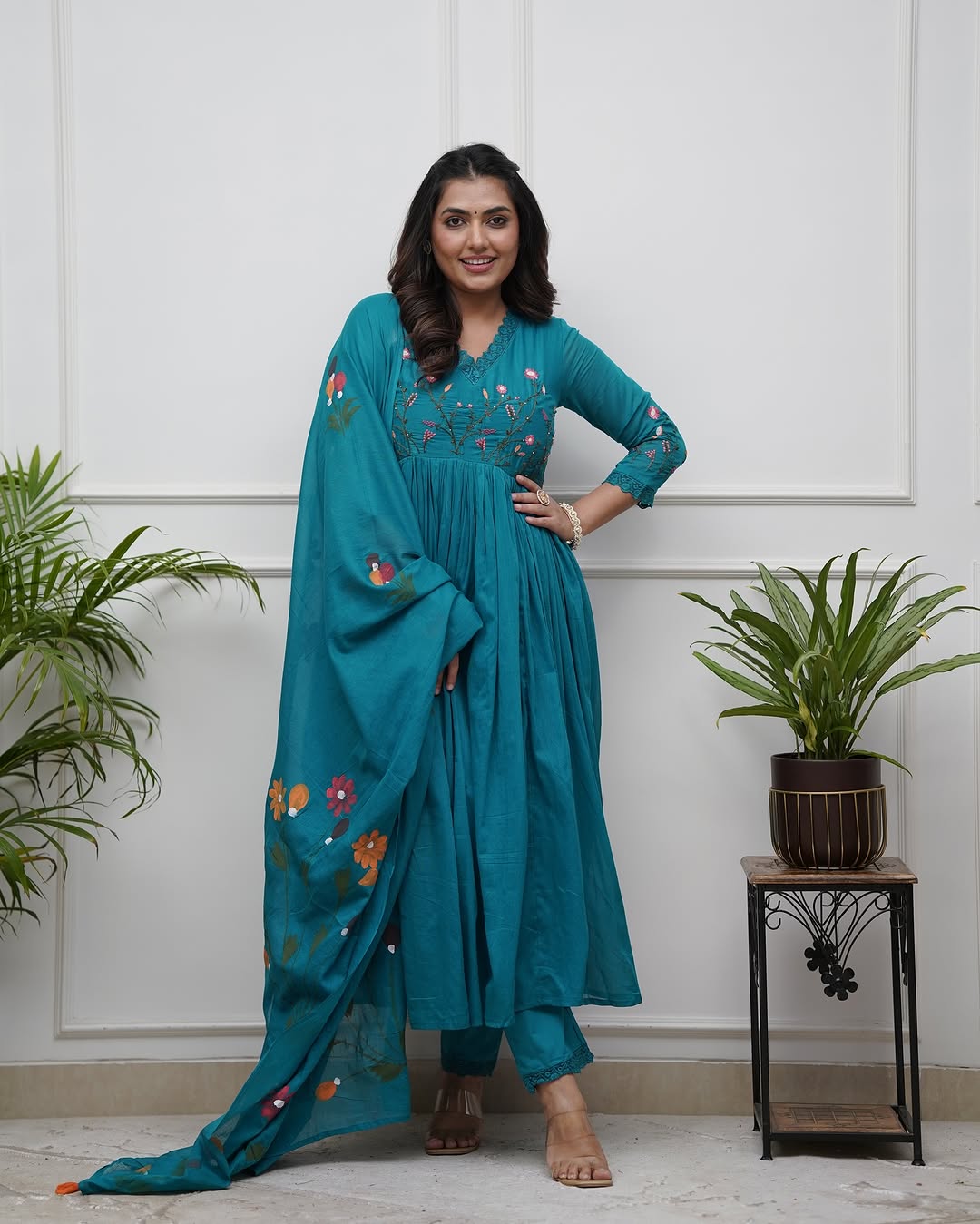 Turquoise Embroidered Anarkali Set