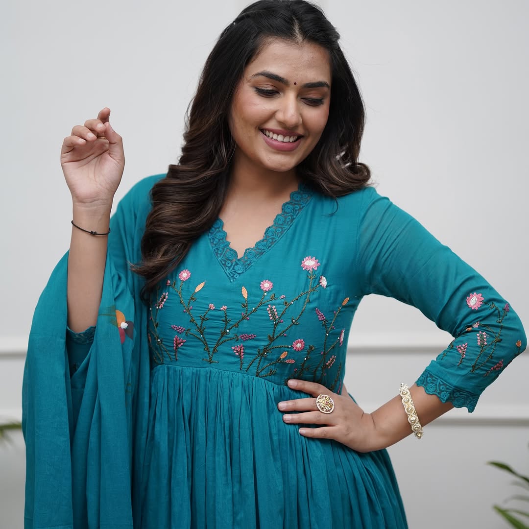 Turquoise Embroidered Anarkali Set