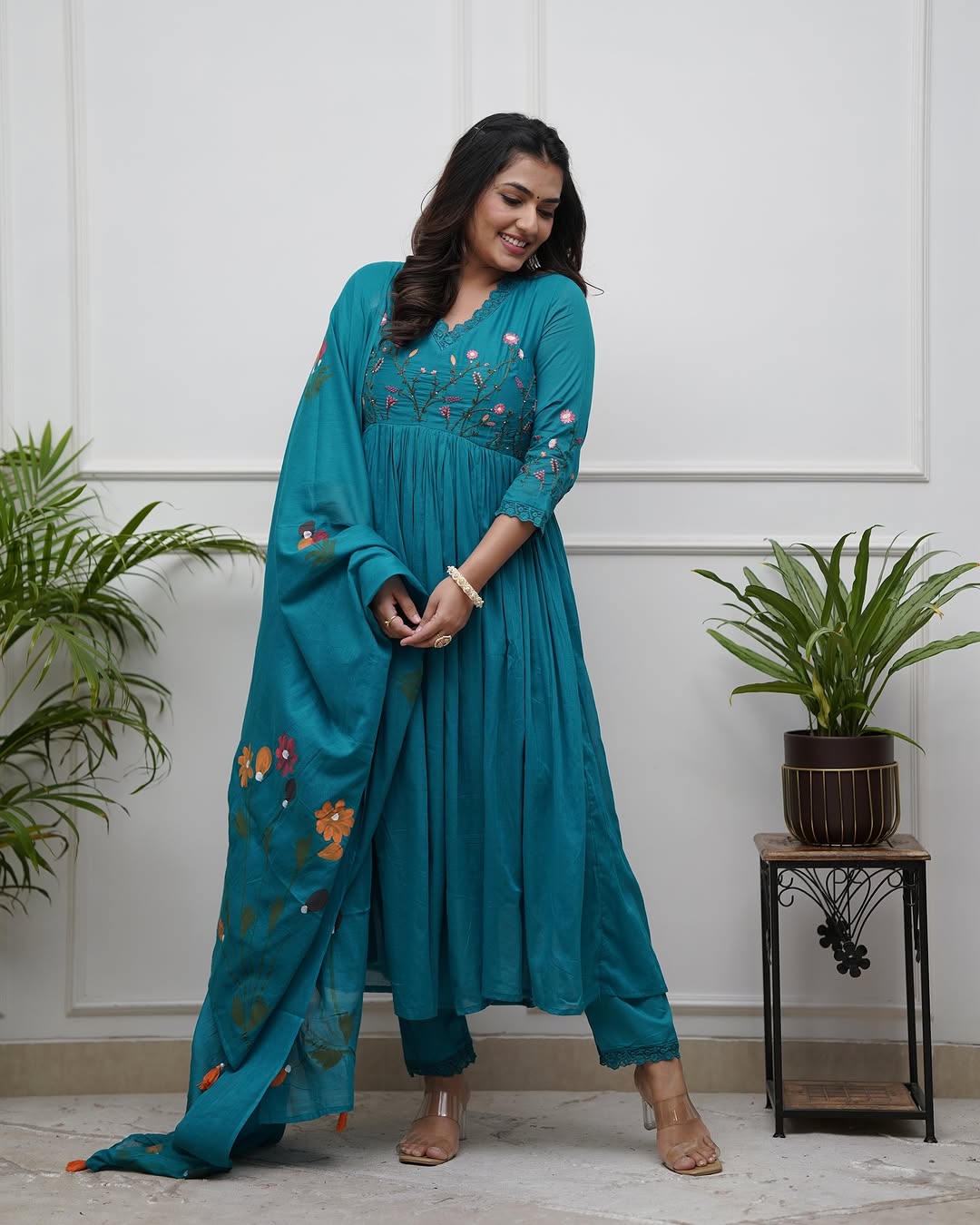 Turquoise Embroidered Anarkali Set