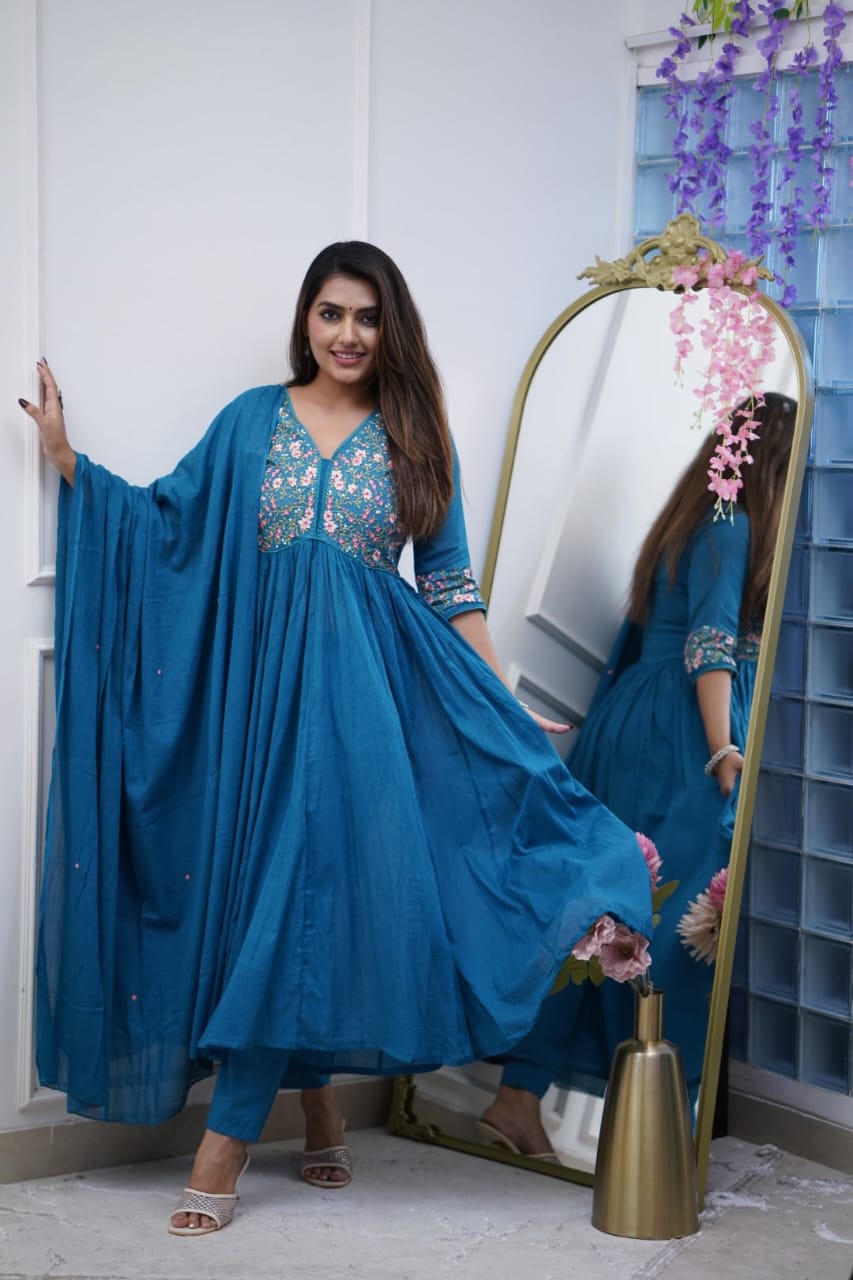 Royal Blue Sequence Embroidered Anarkali Kurti