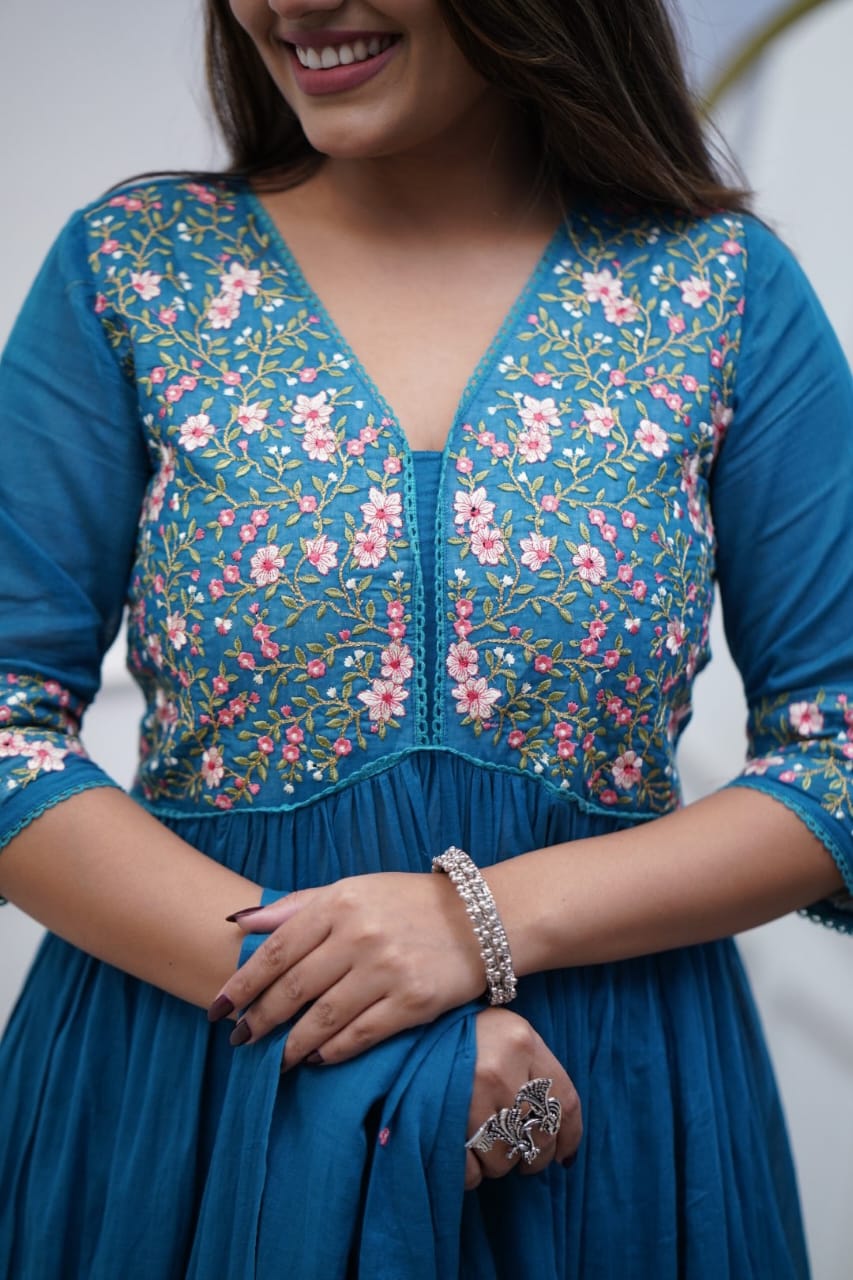 Royal Blue Sequence Embroidered Anarkali Kurti