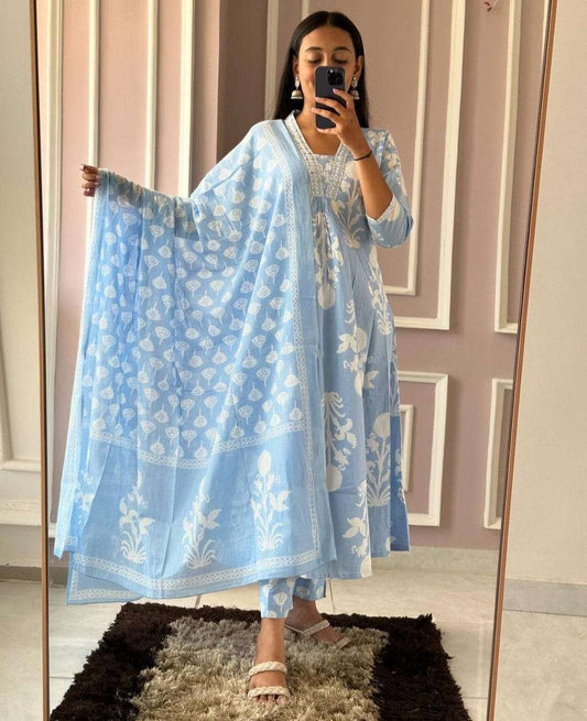 Pure Cotton Kurti With Pant & Dupatta Set